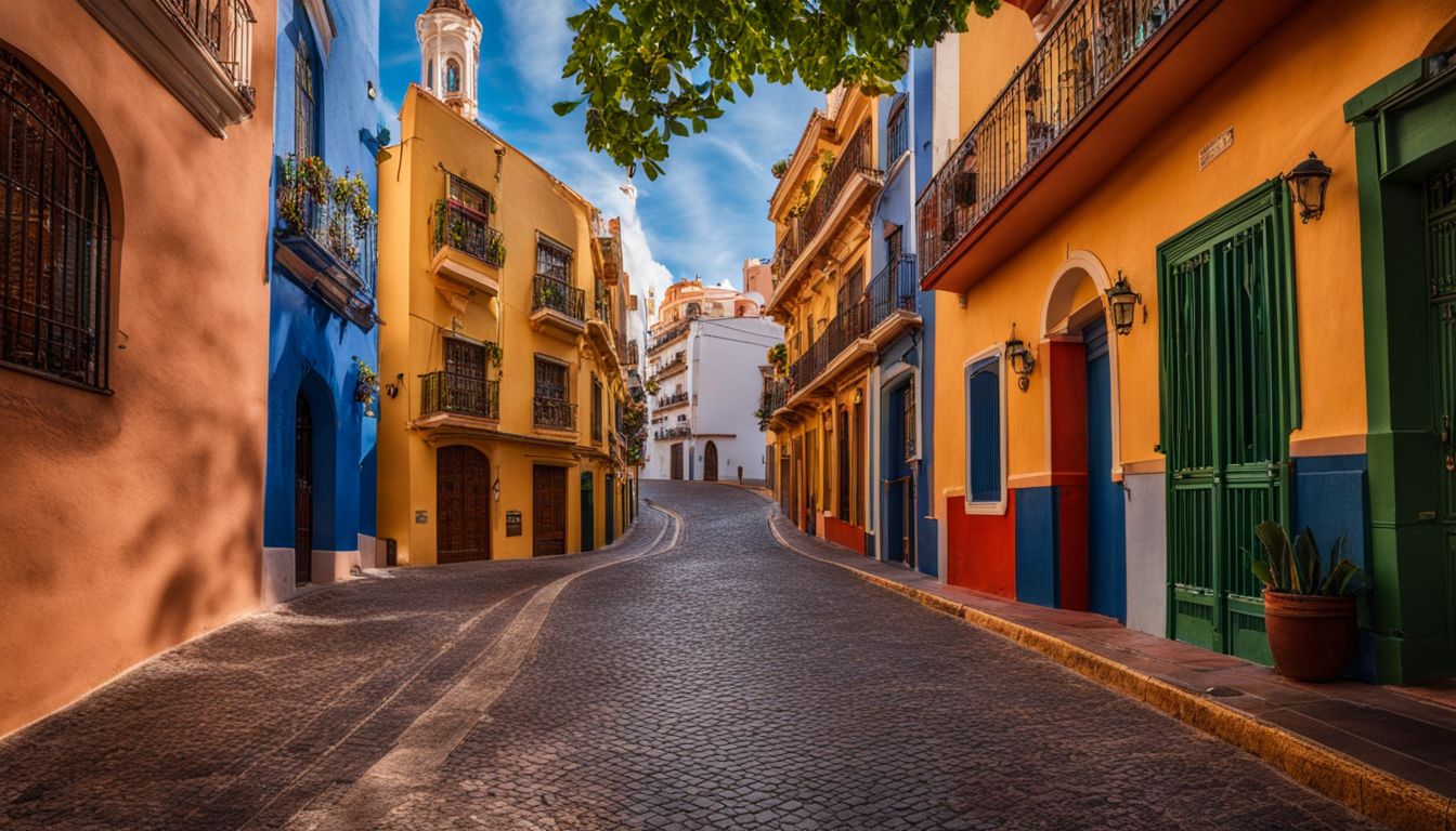 A vibrant cityscape photo of Santa Cruz Tenerife showcasing diverse architecture and people.